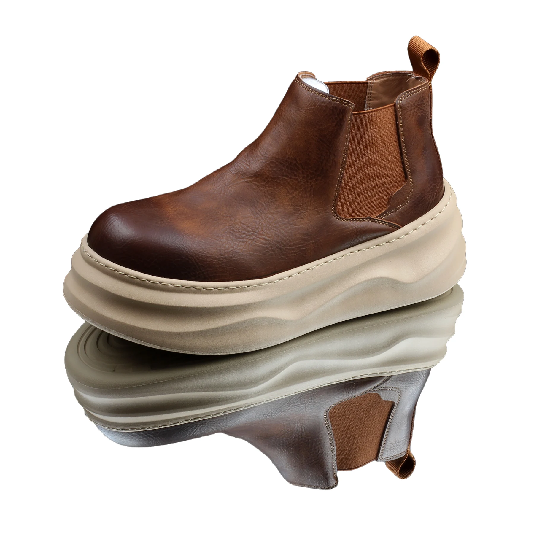 

High-end Design Men Platform Boots Luxury Fashion Men's Short Boots Genuine Leather Retro Men Height-increasing Chelsea Boots