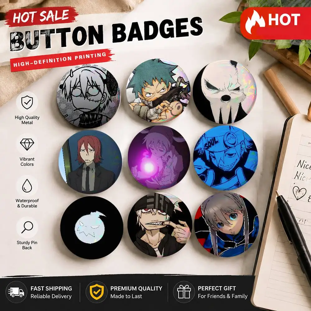 Anime S-Soul E-Eater-R Badges 25 32 44 58 75 Mm Round Cosplay Pin Bag Decor Fans Collect Friends Gifts Brooch Souvenir