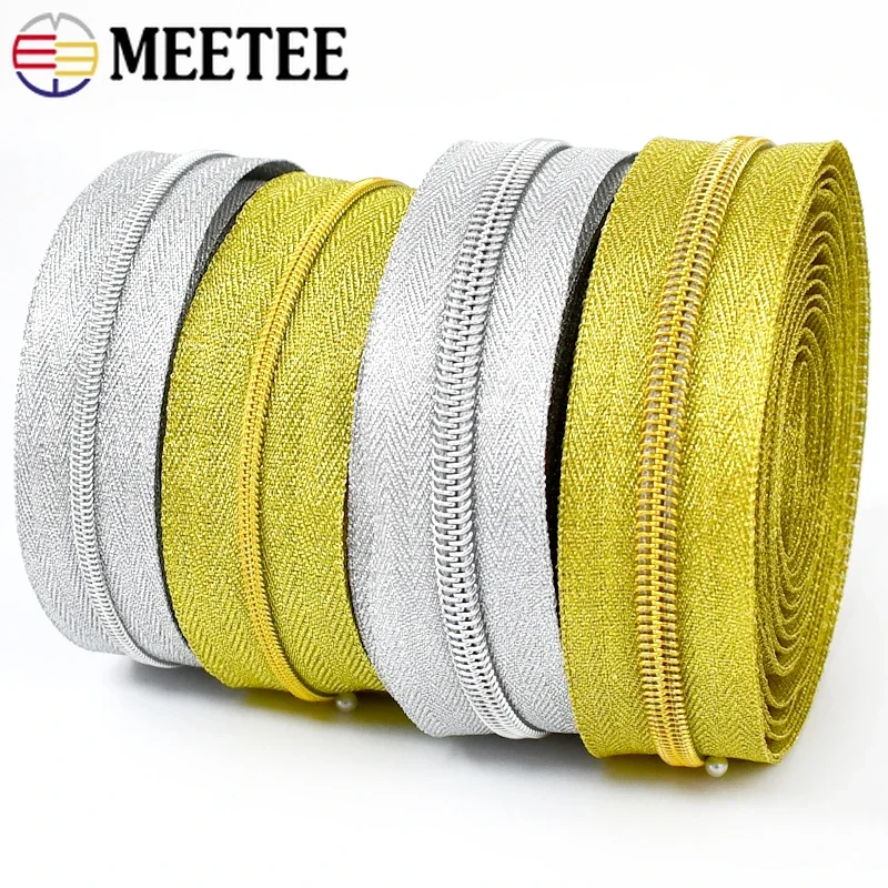 10-50Meters Gold Silver 3# 5# Nylon Zipper Tapes for Sewing Plastic Roll Zip By The Meter Bag Purse Zipper Repair Kit Accessory