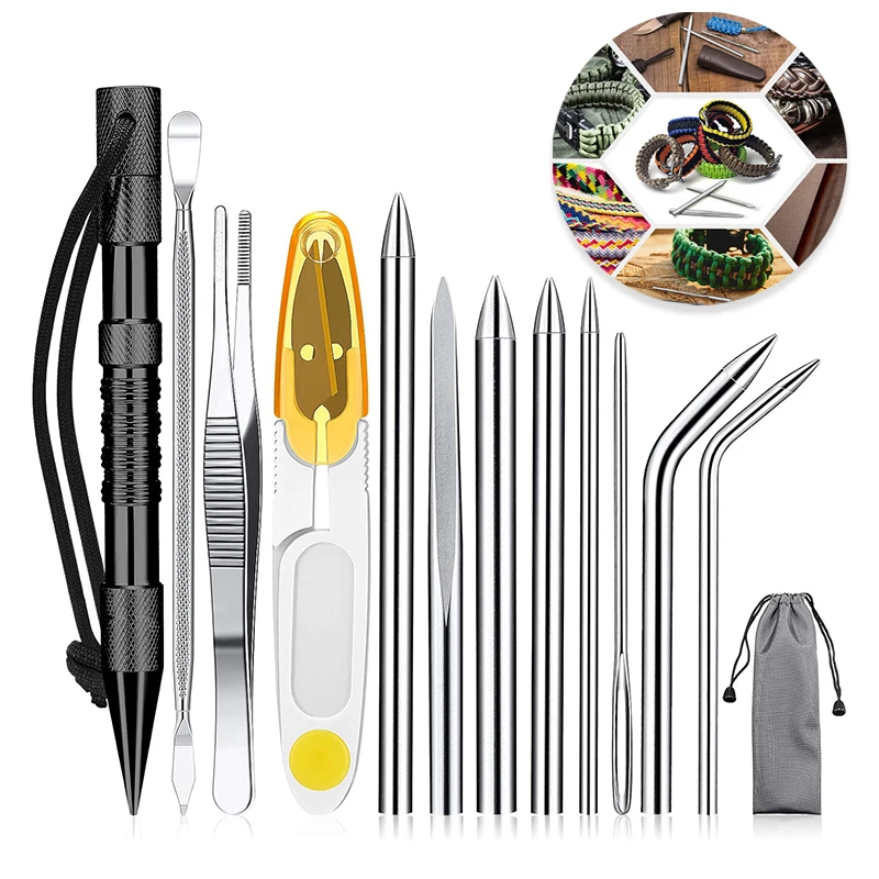 

12 Pieces Paracord Tools Needles, Paracord FID Stitching Set, Stainless Steel Lacing Needles, Marlin Spike for Leather Weaving