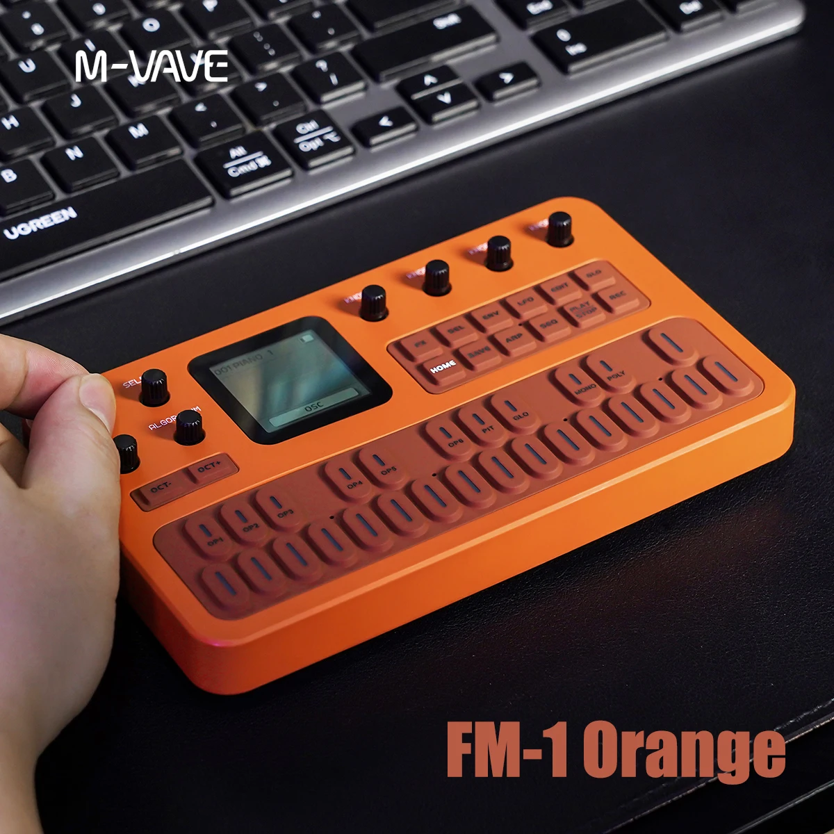 M-VAVE FM-1 (SK15) Orange Portable FM Synth – 27 Keys, 3-Channel MIDI (USB/Bluetooth/3.5mm), 12h Battery, TFT Display, Portable