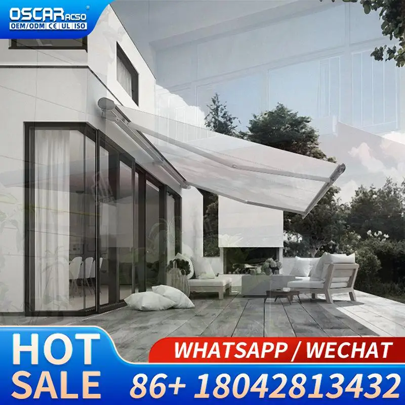 Retractable Full Cassette Awning Outdoor Motorized Sunshade Shelter for Caravan in European Gardens and Patios Retractable Awnin