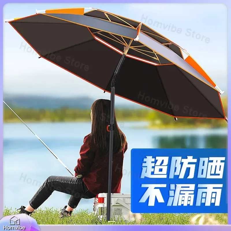 Large Foldable Fishing Umbrella Thickened Three Fold Universal Sunshade Rain Protection Outdoor Patio Garden Furniture Beach