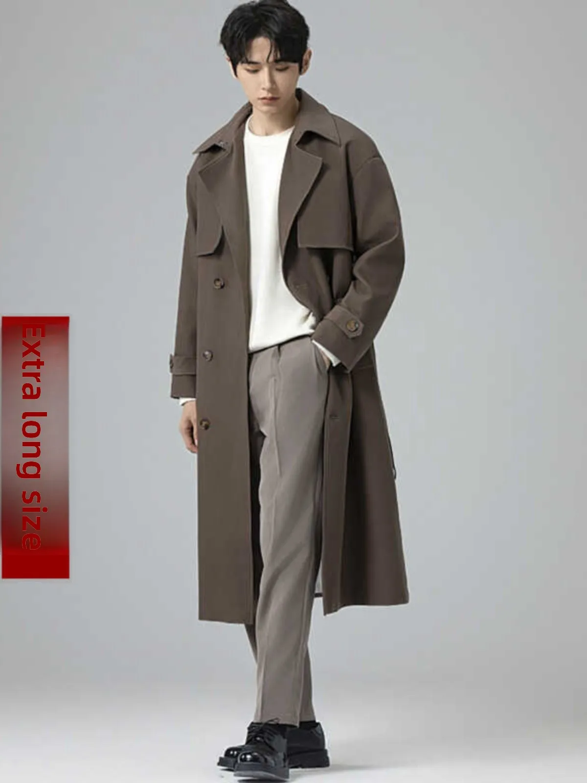 

Extra Long Oversized Double-breasted Men's Coat Double-discs New Sle Knee-length Faion Outerwear Trendy plus Size Jaet