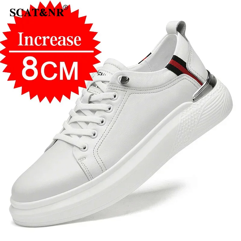 2024 sneakers da uomo in vera pelle scarpe da ascensore scarpe da ginnastica traspiranti invisibili da 8cm scarpe da ginnastica casual da skateboard da uomo