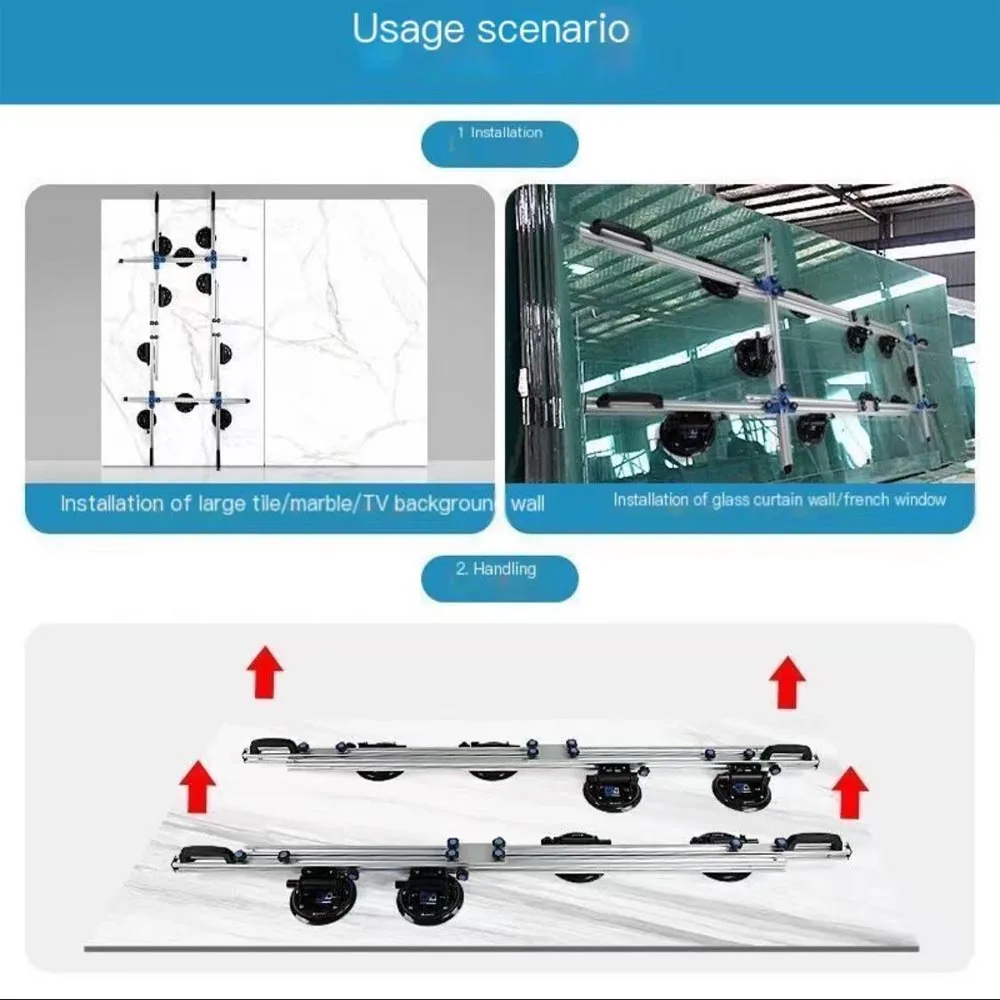 New Multifunctional Large Format Tile Slab Carry System Granite Ceramic Tile Handling Lifter Tool with Silicone Suction Cups
