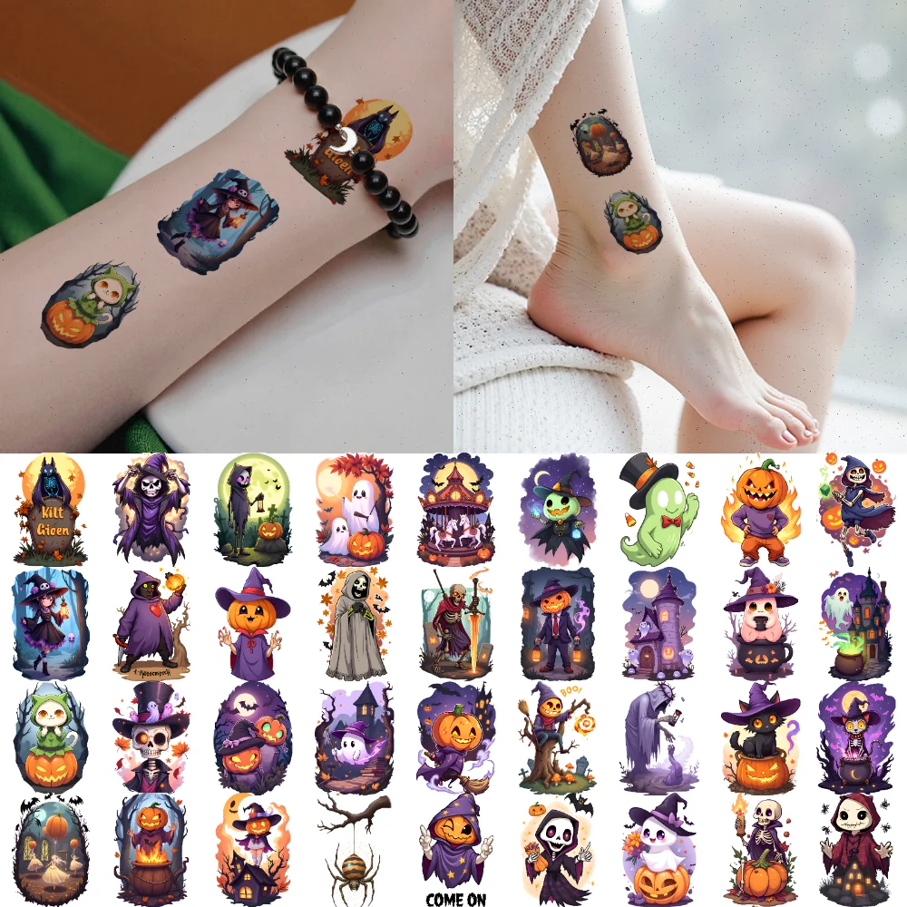 

63pcs Temporary Tattoo Skull Stickers Waterproof Long-lasting Body Stickers Halloween Stickers For Arms Children Girls