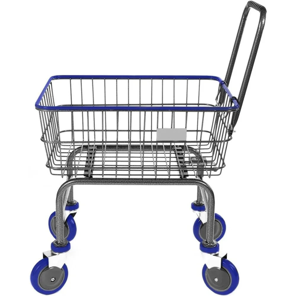 Laundry Cart with Wheels, Metal Wire Basket, Heavy Duty Utility Cart (Blue)