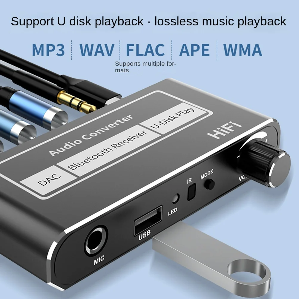 Wireless HIFI DAC Converter Bluetooth 5.2 Receiver Audio Coaxial To R/L 3.5Mm Aux Adapter with U Disk Play Mic-Grocery