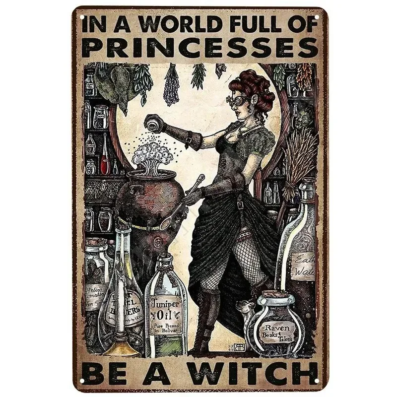 Retro Tin Sign Witch's Blessing Vintage Poster, Home Bar Cafe Wall Decor, Halloween Metal Plate, Black Cat Art Sign - view 2