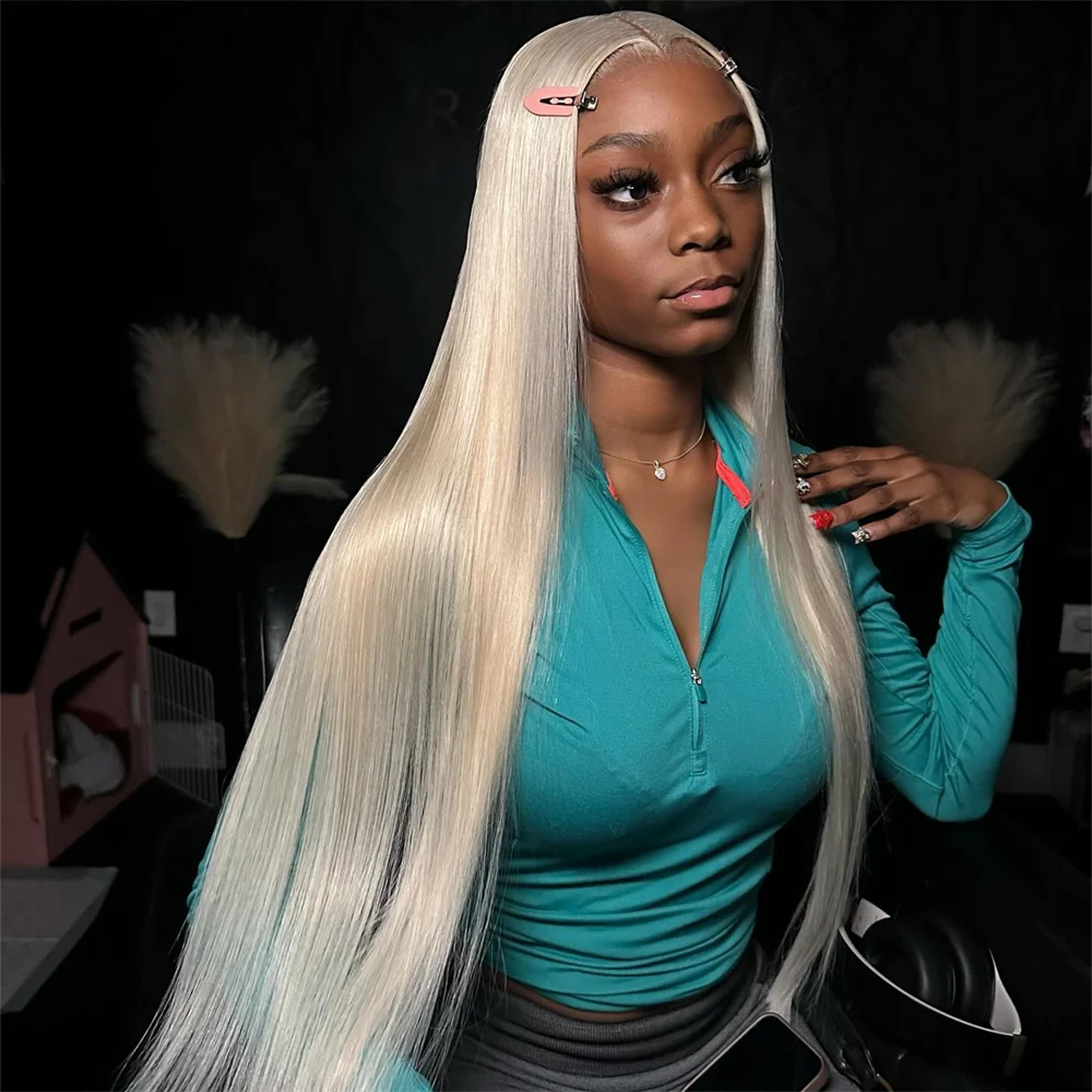 

13X6 HD Transparent Platinum Ash Blonde Colored Lace Front Wig Pre Plucked 13X4 #60 White Lace Frontal Wigs For Women Human Hair