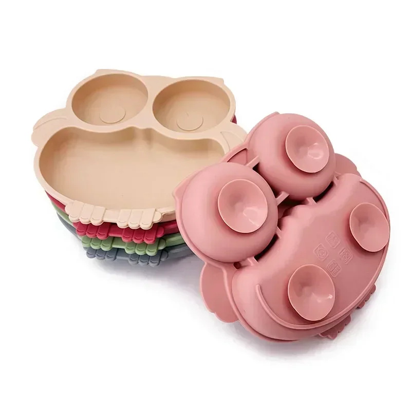 Silicone Prato de Jantar para Bebês, BPA Free, Cute Owl, Crianças Pratos, Placas de sucção para crianças, Treinamento Alimentação Otário Bowl