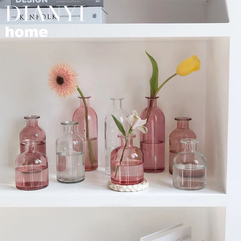 Retro Glass Flower Vase Transparent Hydroponic Flowers Bottle Aromatherapy Bottle Photography Props Home Decor Desktop Ornament