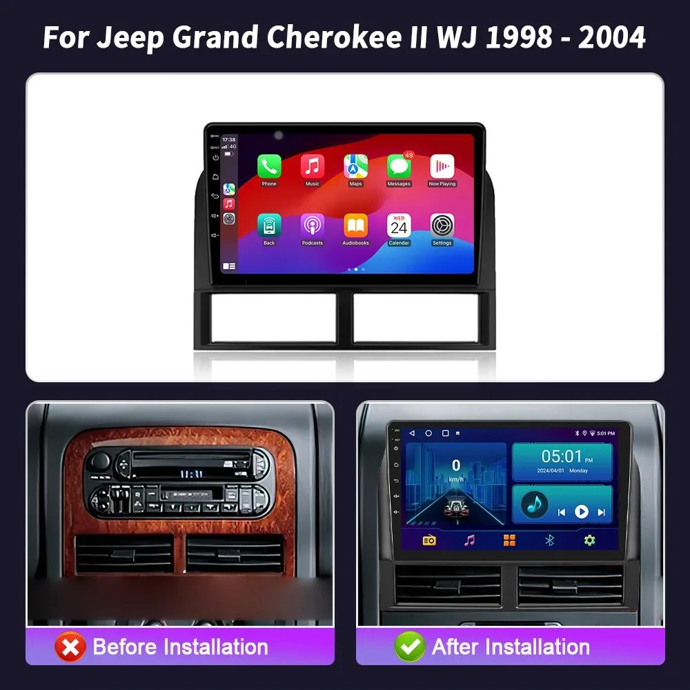 Android 14 For Jeep Grand Cherokee II WJ 1998 - 2004 Monitor Screen Car GPS wifi 4G Video Autoradio Navigation Stereo Radio