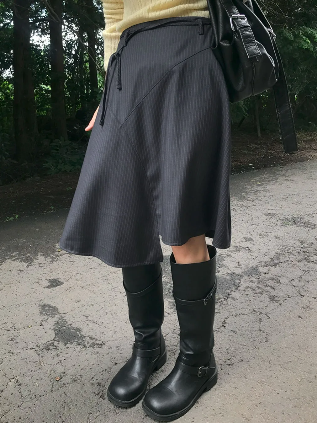 

Корейская юбка трапециевидной формы с драпировкой на талии, женская юбка трапециевидной формы с высокой талией, повседневная юбка-стойка