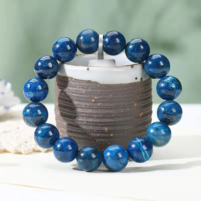 Azurite Natural Stone Bead Bracelet for Men Bracelet Blue Malachite Energy Crystal Aura Healing Yoga Elastic Couple Jewelry