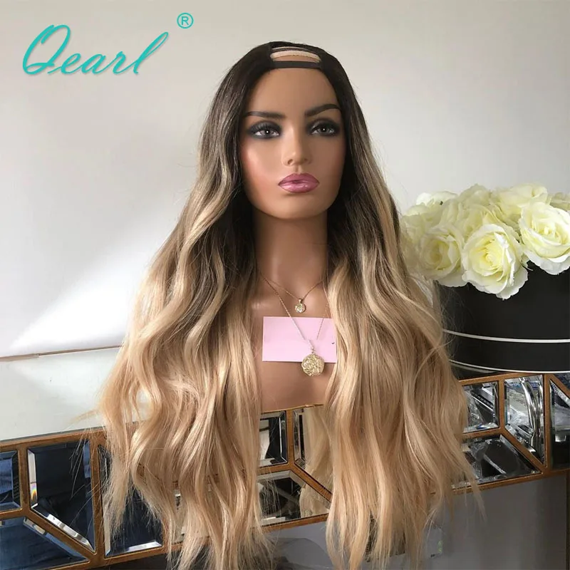 

100% Real Human Hair Wig 2x4 U Part Wigs for Women Ombre Blonde Loose Wavy Virgin Human Hair V Part Wig Glueless Small Large Cap