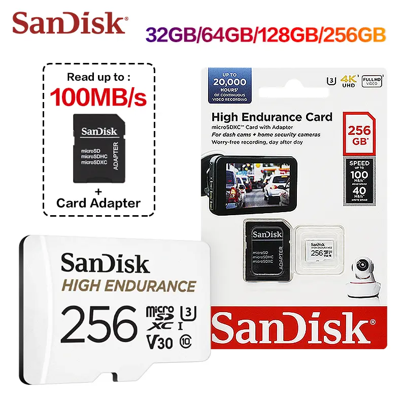 SanDisk High Endurance Video microSDCard C10 U3 V30 4K UHD 32G 64G128G256G Read 100MB/s X-ray-proof for Dash Cam Home Monitoring - 2