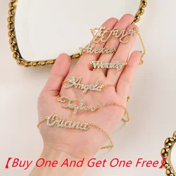 [Buy One And Get One Free] Custom Crystal Name Necklace Iced Out Letter Chain Personalized Diamond Nameplate Gifts for Women