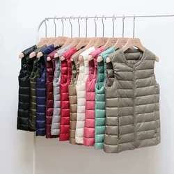 2024 New Women Autumn Winter Ultralight Thin Packable Down Sleeveless Jacket Female O-Neck Casual Fashion Down Zipper Vest Coats