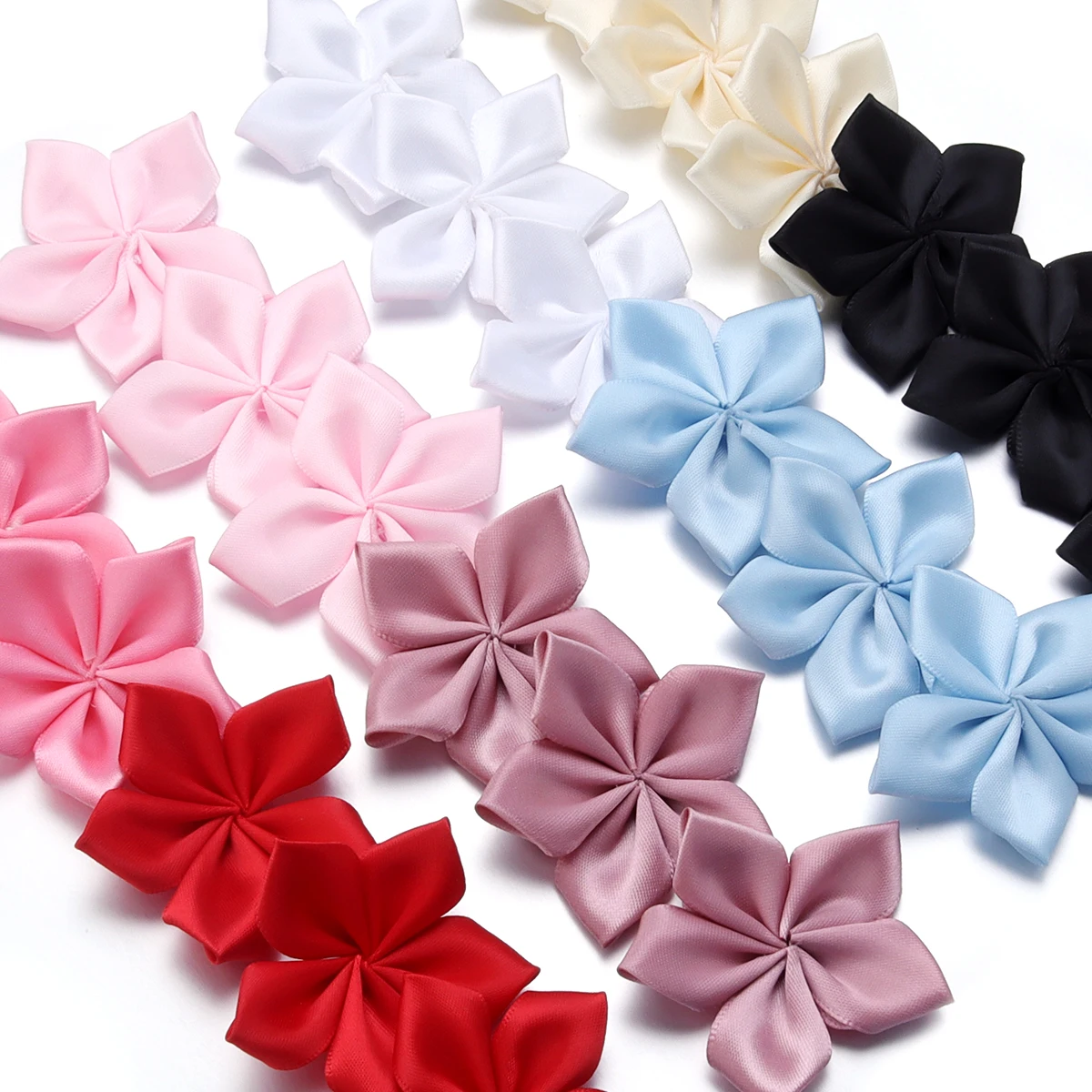 20Pcs/Lot Satin Ribbon Flowers Pentagon Artificial Fabric Flowers Handmade For DIY Crafts Sewing Supplies Clothing Decoration