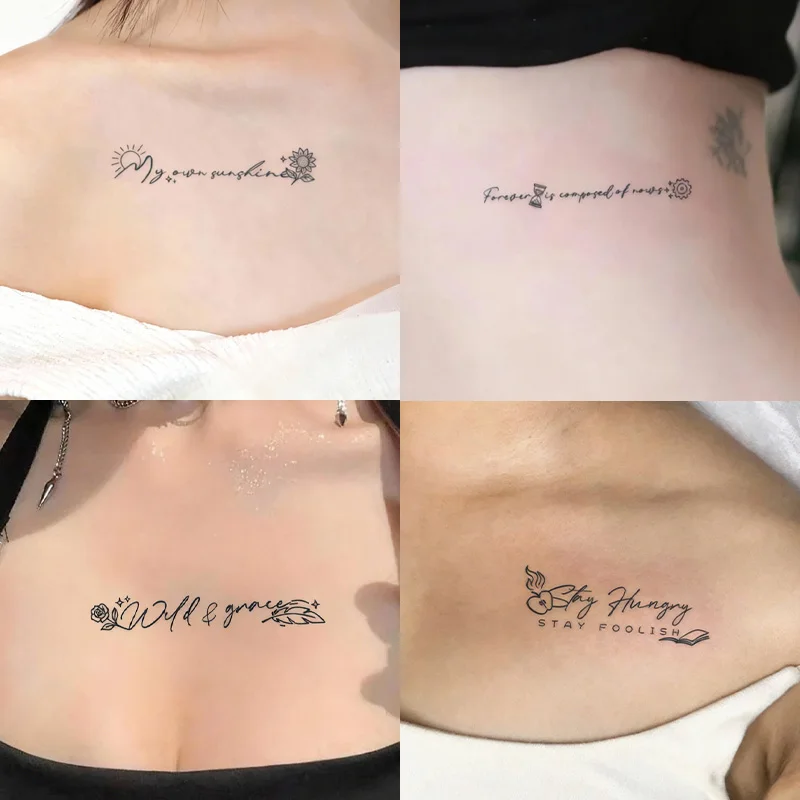 ملصقات وشم مؤقتة مقاومة للماء ذات اقتباس شعري جمالي، مقاومة للماء تدوم طويلاً لمدة أسبوعين، للذراع والإصبع