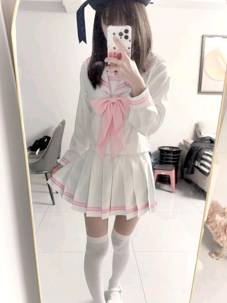 Original Jk Uniform School Uniform Basic Long Sleeve Sailor Suit Skirt Pink Student Set Straight Leg Pants Short Sleeve Short...