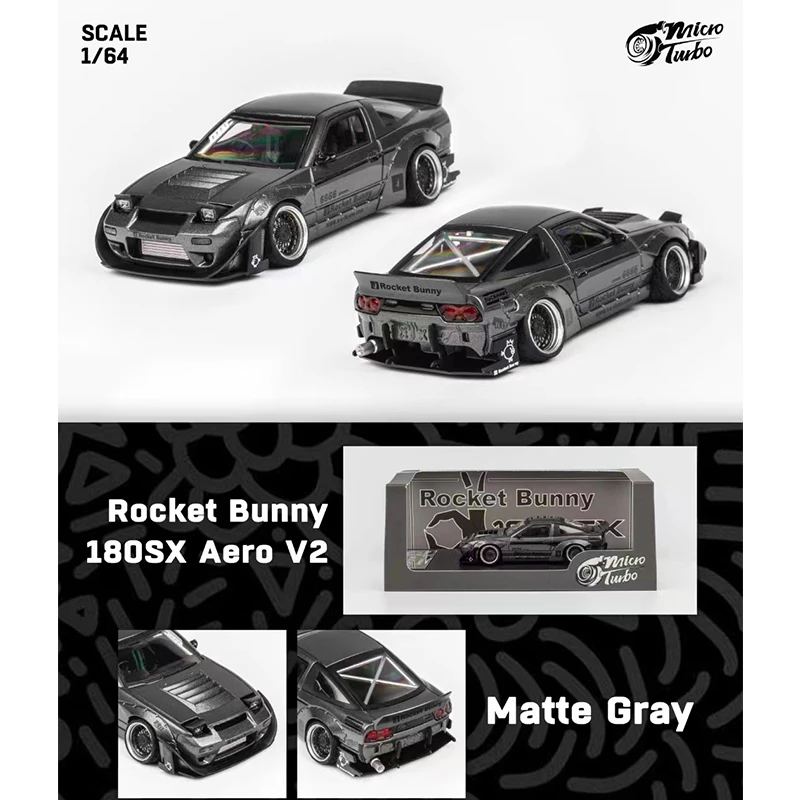 Diecast Car Model Collection, brinquedos em miniatura, Matt Grey Micro Turbo brinquedos, MT em estoque, Pandem S13 Silvia 180SX Tipo X, 1:64