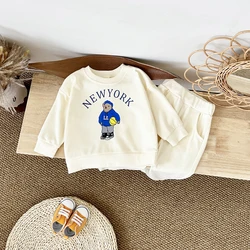 Newborn Spring Autumn 2PCS Baby 0-4Y Cotton Thick Long Sleeves+Pants Bear Boys Girls Printed Clothes Warmth Set Children