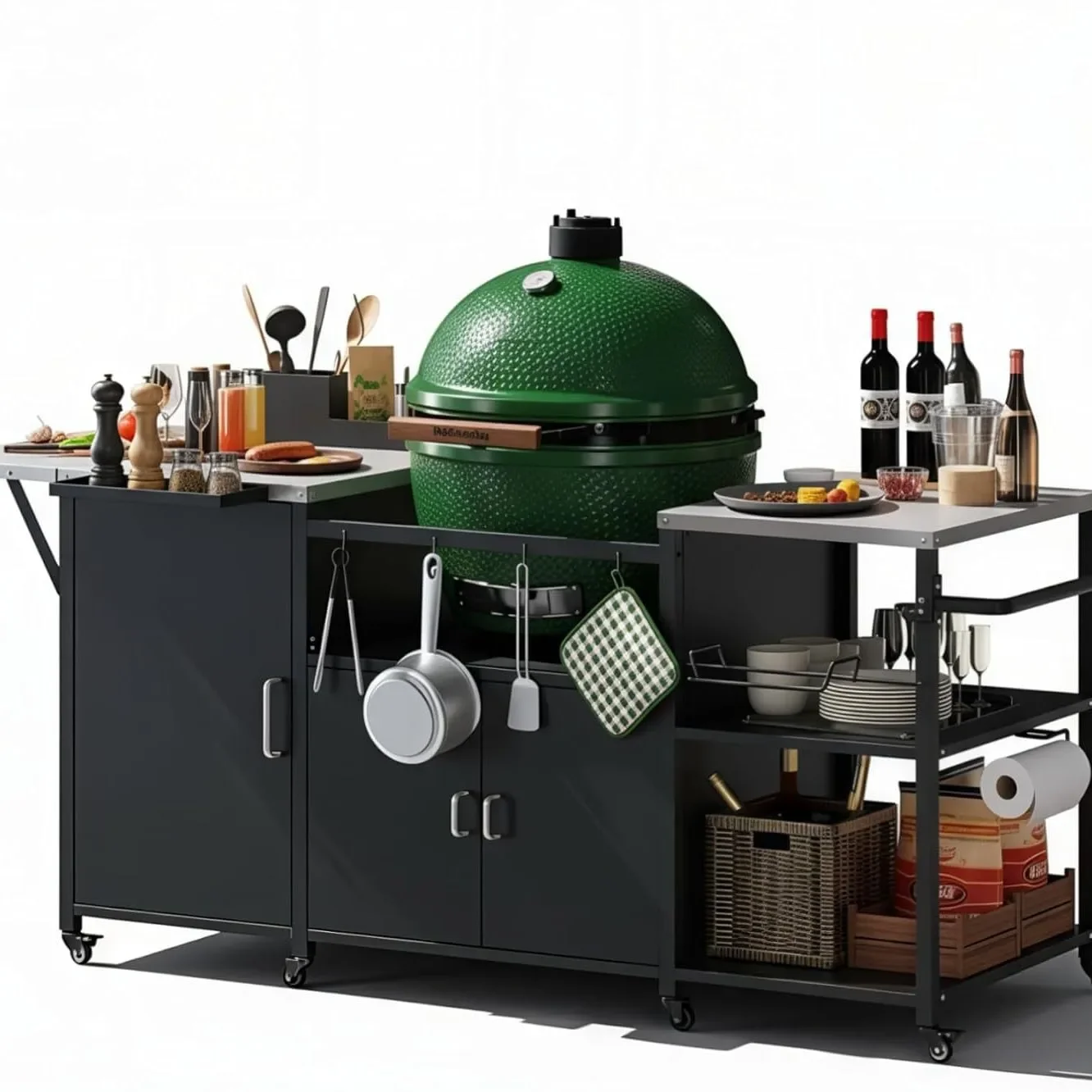 

Многофункциональный фургон-барбекю из нержавеющей стали с 22-дюймовой печью для пиццы и рабочей станцией для приготовления на открытом воздухе