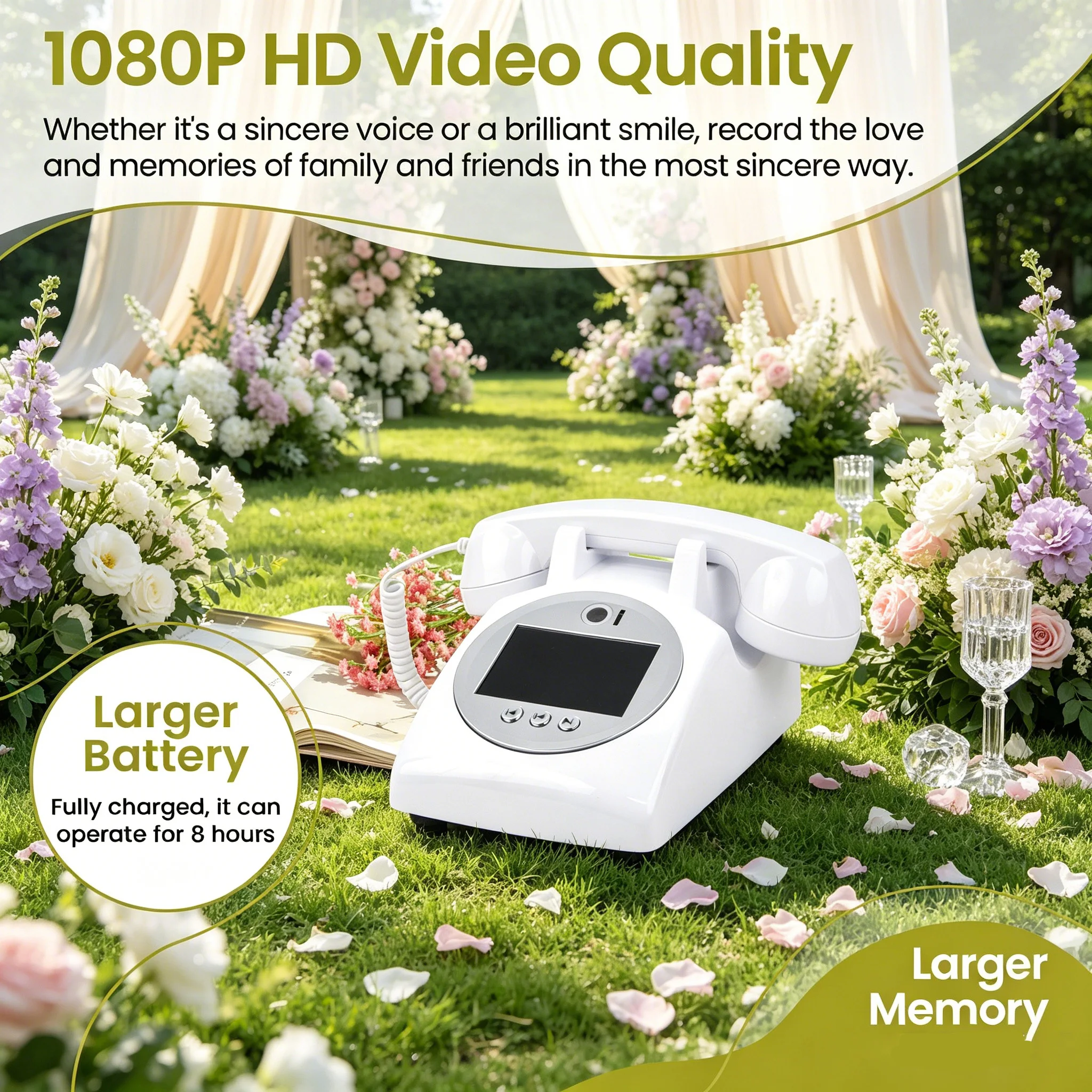 Vintage Antique Telephone Video Guestbook with Voice Mail and 32GB Memory for Weddings