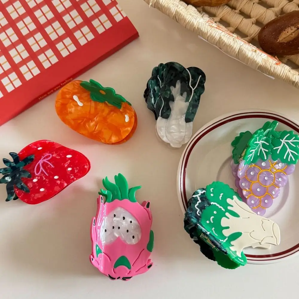 

Creative Korean Style Vegetable Hair Clip Sweet Persimmon Fruit Shark Clip Strawberry Grape Acetic Acid Claw Clip Headwear