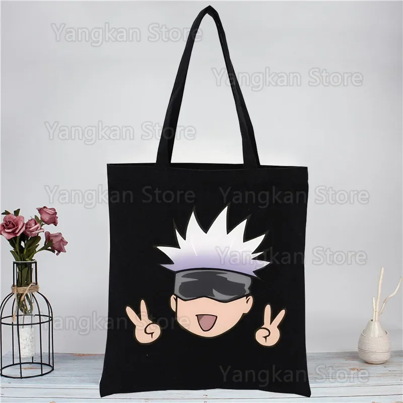 Manga Japanese Anime Gojo Satoru Print Shopping Bags Girls Life Casual Pacakge Black New Arrives Art Canvas Bag Totes Simple