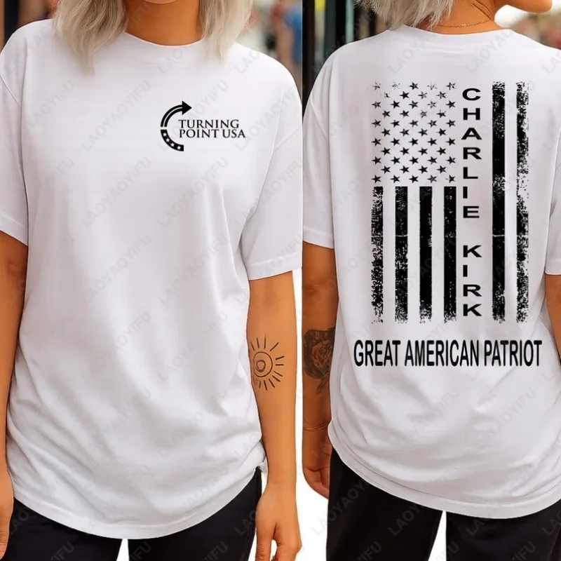 

Pray for Charlie Kirk Patriotic Charlie Kirk TShirt Double Side Printed Men Women Cotton Tee Political Awareness Point Free Tops