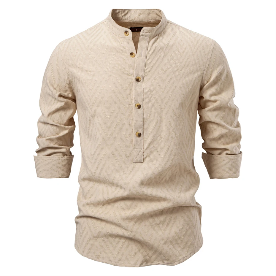 Stand Collar Shirt Men Long Sleeve Shirts Spring Autumn Solid Color Shirts Male Fashion Casual Blouse