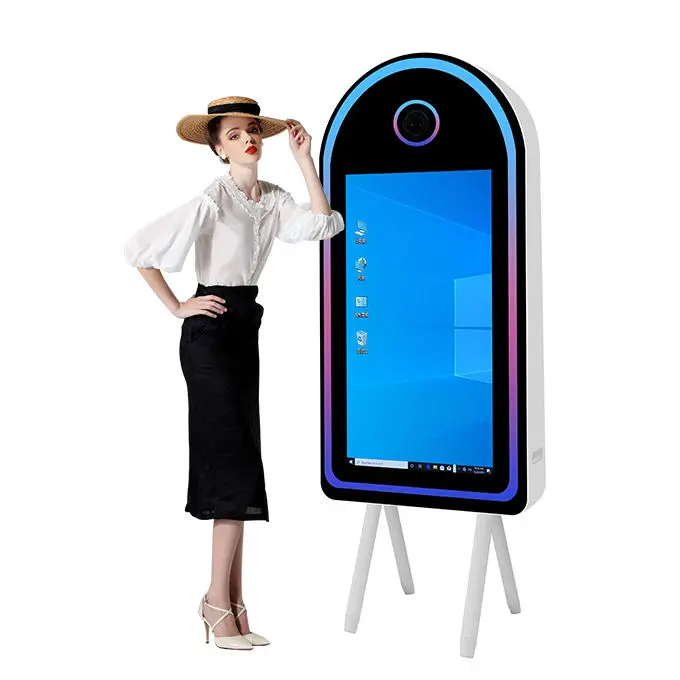 New Magic Mirror Photo Booth 50 inch Party Wedding Rental Selfie Magic Mirror Photo Booth with Touch Screen Camera Printer