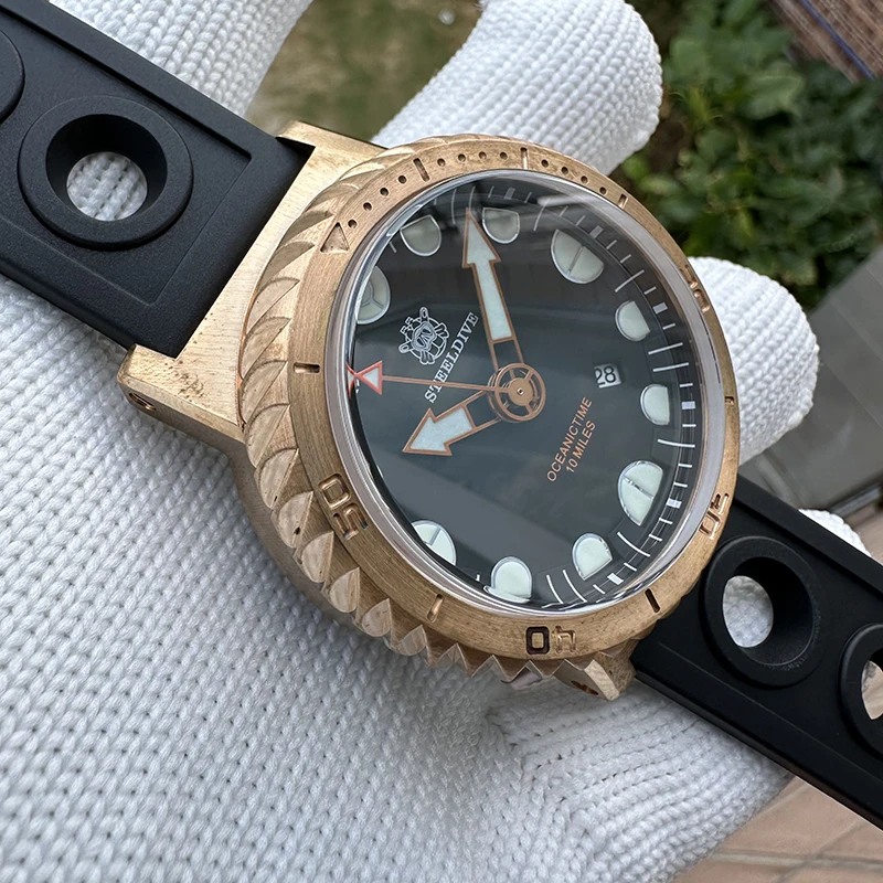 

Мужские дайверские часы STEELDIVE, 46,5 мм, бронзовые автоматические механические наручные часы, 10000 м, водонепроницаемые, BGW-9, светящееся сапфировое зеркало NH35