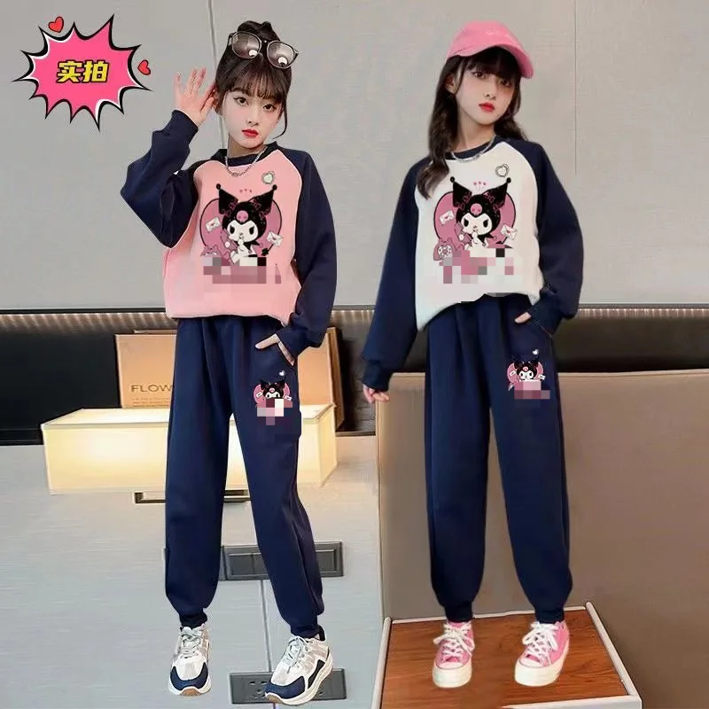 

Sanrio New Girls Sweatshirt Set Kuromi Cartoon Genuine Autumn and Winter Clothing Jacket Pants Top Cute Fashionable Holiday Gift