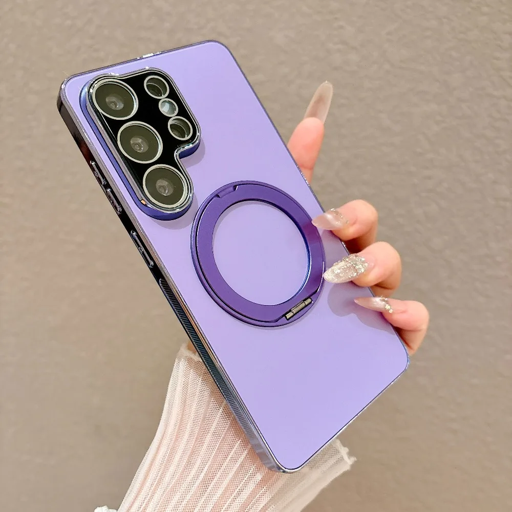 360° Drehbarer Ringständer Galvanisierte Magnetische Handyhülle für Samsung Galaxy S26 S24 Ultra S25 Plus Stoßfeste Matte Abdeckung