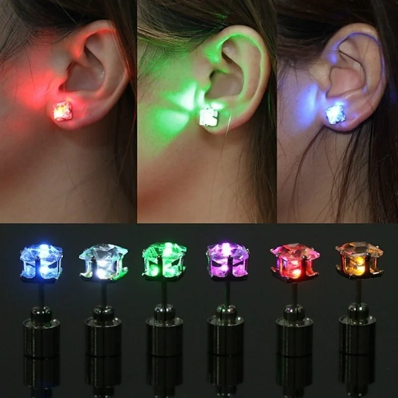 1 Pc Light Up LED Bling Ear Stud Rings Korean of Flash Zircon  Rings Accessories for Party Women Christmas Rings Glow Stick