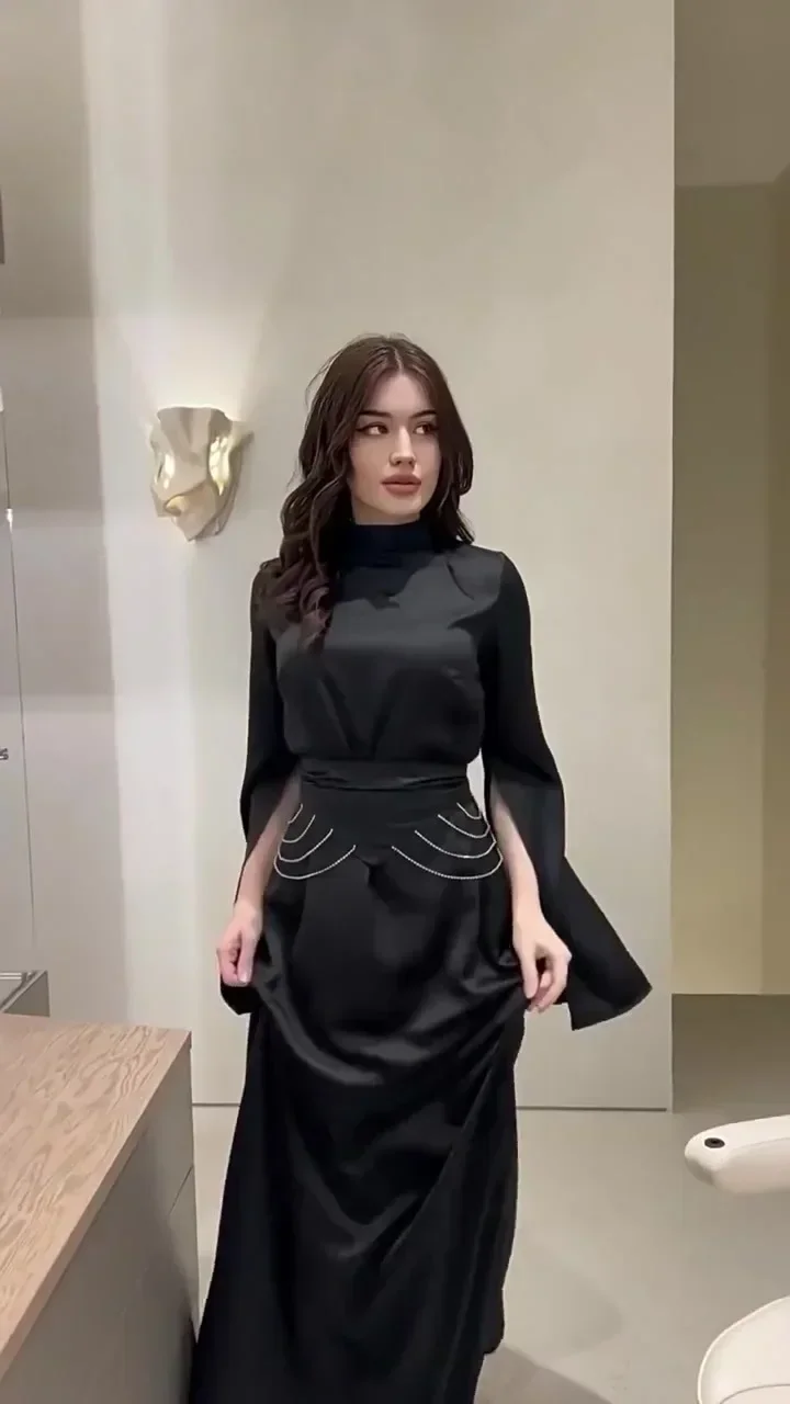 Elegante senhora cetim vestido longo meia gola alta alargamento mangas festa bodycon vestido streetwear sólido magro vestidos de noite para mulher