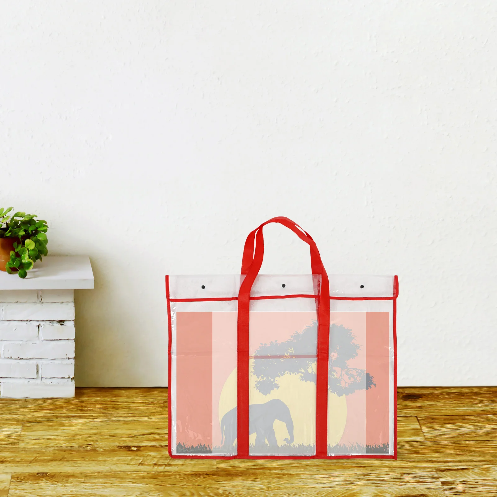 Große Kapazität, rote PVC-transparente Kunst-Portfolio-Tasche für Poster, Dokumente, Aufbewahrung, wasserdicht, langlebig, Tragegriff, Teenager