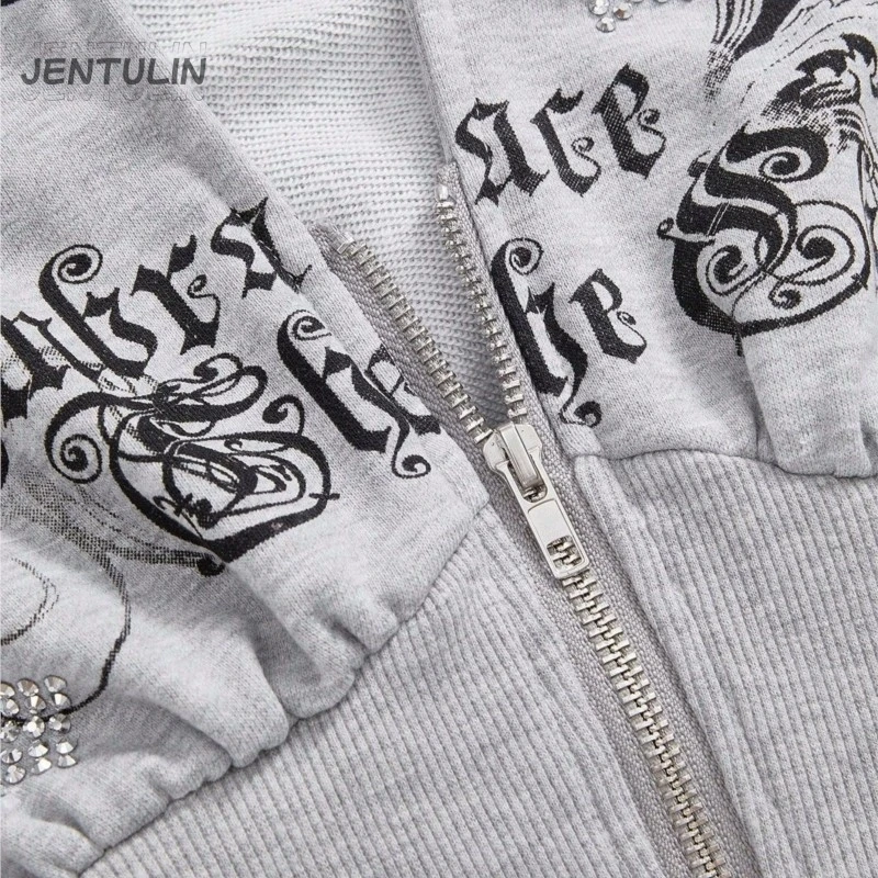 

Gothic Fashion American Vintage Y2K Warm Jacket Womens Slim Zipper Hooded Hoodie Autumn Winter Warm Casual Short Jacket Coats