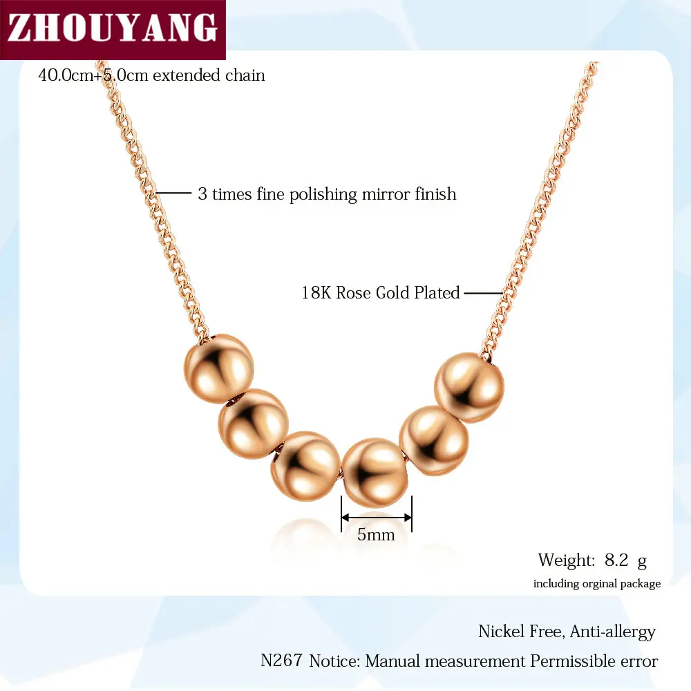 Small Bead Ball Rose Gold Color Pendant Necklace Jewelry CZ Crystal Wedding Gift For Women Top Quality ZYN267 ZYN268
