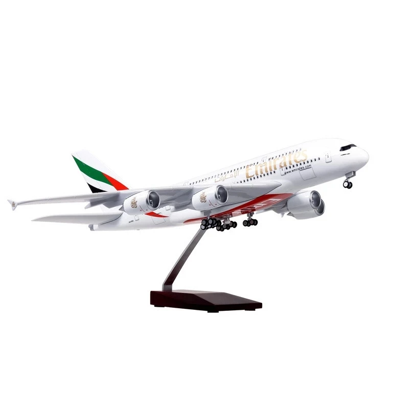 45CM 1/160 Scale Diecast Model A380 Emirates Airways Resin Airplane Airbus With Light And Wheels Toy Airline Collection