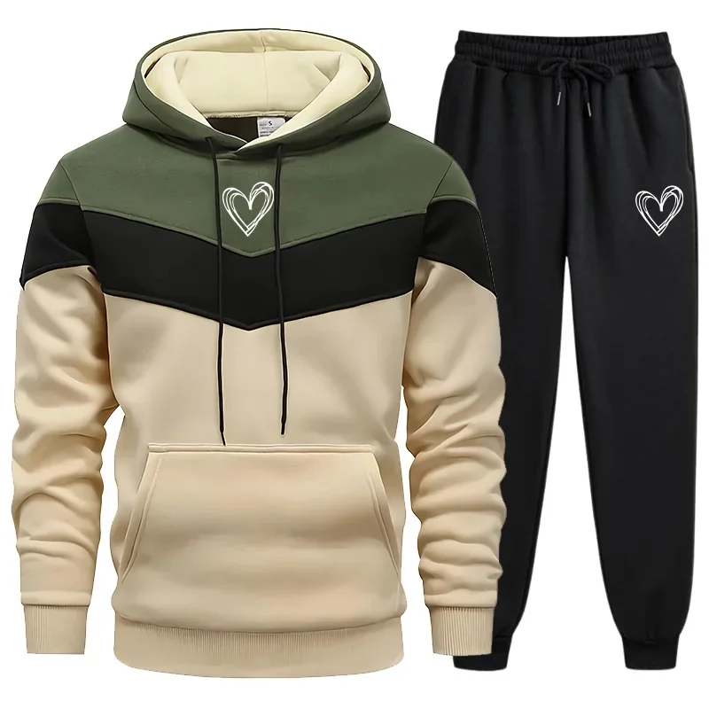

Мужской спортивный костюм с принтом, повседневная трехцветная толстовка, спортивная мужская одежда для бега на открытом воздухе, осень-зима, цельные брюки с капюшоном