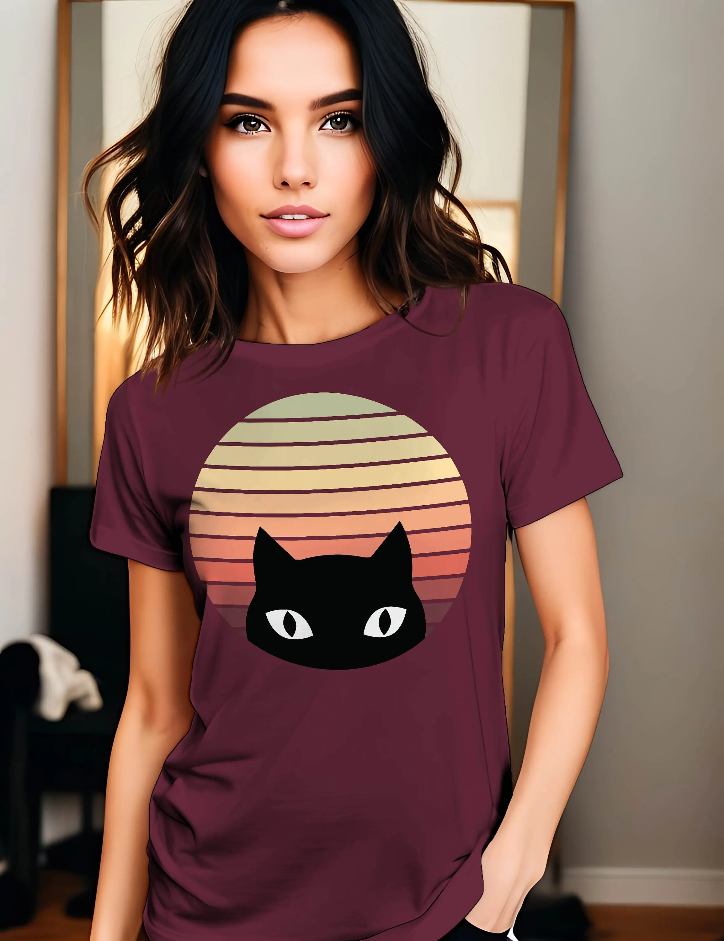 T Shirt Retro Katze Vintage Katzen Liebe Cat Mom Dad Old School Katzenfrau Schwarze Katzenfreund Geschenk 321Apt2