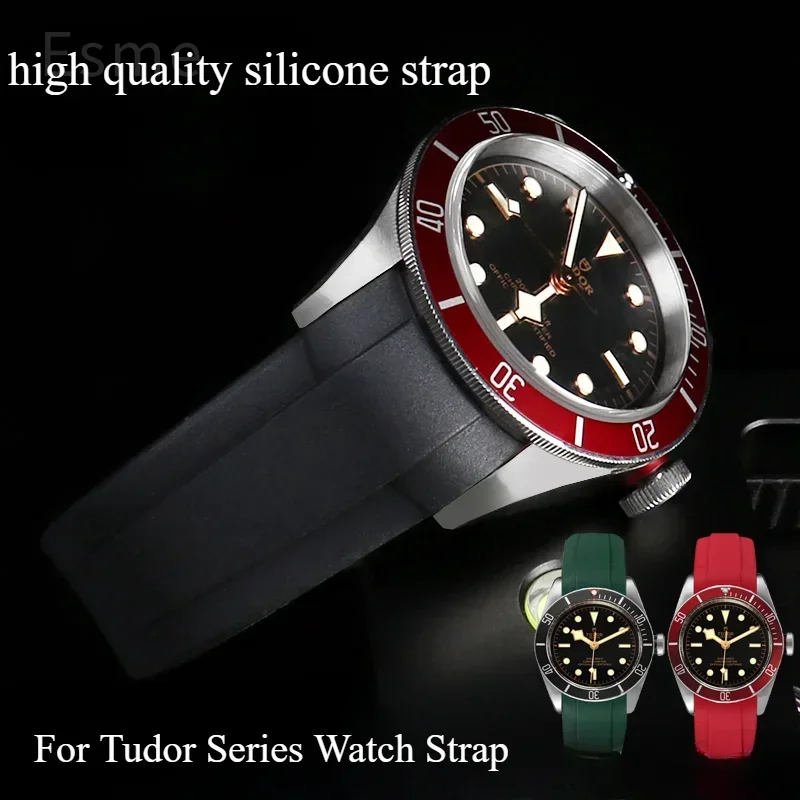 

For Tudor Black Bay Qicheng Bronze Small Copper Flower Small Red Flower Soft Sweatproof Silicone Sports Watch Strap 22mm