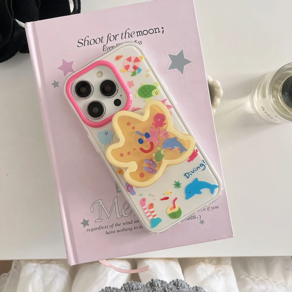 Leuke Cartoon Drijfzand Schudden Zeester voor Magsafe Griptok Houder Telefoon Vinger Ring Stand Ondersteuning voor IPhone 15 Meisje Beugel