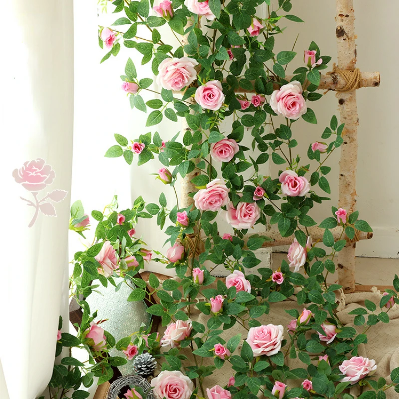 Artificial Roses Vines Silk French Romantic Fake Flower Wedding Decoration Holiday Party Background Simulation Rose Vine